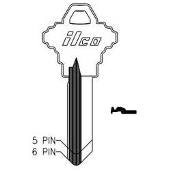 Kaba Ilco A1145G NP A11 | Cylinder Lock Key Blank, 6-Pin, Sectional, Brass, Nickel Plated, 11 Price Group, For Schlage