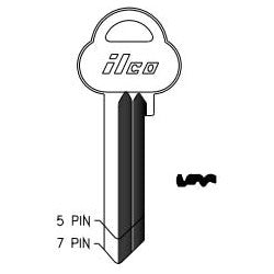 Kaba Ilco AS47 NS A23 | Cylinder Lock Key Blank, 5-Pin, Sectional, Brass, Nickel Plated, 23 Price Group, For Assa
