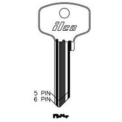 Kaba Ilco G197 NS A23 | Cylinder Lock Key Blank, 5-Pin, Sectional, Natural Nickel Silver, 23 Price Group, For General