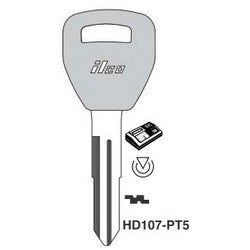 Kaba Ilco HD107-PT5 NP | Vehicle Key Blank, Transponder Key, Cloning Tool, Brass, Nickel Plated, For Honda Automobile