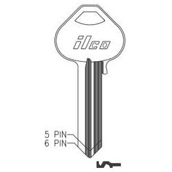 Kaba Ilco N1011M NP A06 | Cylinder Lock Key Blank, 5-Pin, Master, Brass, Nickel Plated, 6 Price Group, For Corbin/Russwin