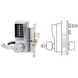 Kaba L8148R-26D-41 | Mechanical Pushbutton Lock, Mortise, Left Hand, LFIC Sargent, Combination Entry/Key Override/Passage/Lockout/Deadbolt, Satin Chrome with Lever