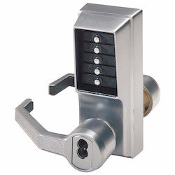 Kaba LL1041R-26D-41 | Mechanical Pushbutton Lock, Heavy Duty, Left Hand, LFIC Sargent, 1/2" Cylindrical Throw Latch, Combination Entry/Key Override/Passage, Satin Chrome with Lever