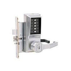Kaba R8148B-26D-41 | Mechanical Pushbutton Lock, Mortise, Right Hand, SFIC Best Equivalent 6 or 7-Pin, Combination Entry/Key Override/Passage/Lockout/Deadbolt, Satin Chrome with Lever