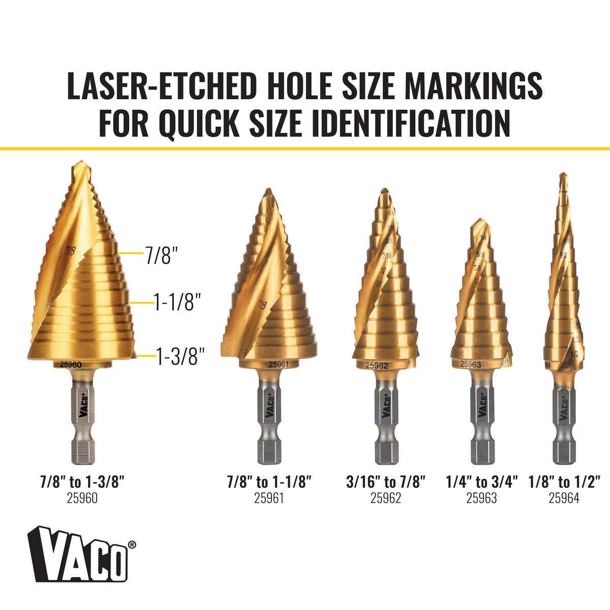 Klein Tools 25960 | 3-Step Drill Bit, Double-Fluted, 7/8-Inch to 1-3/8-Inch