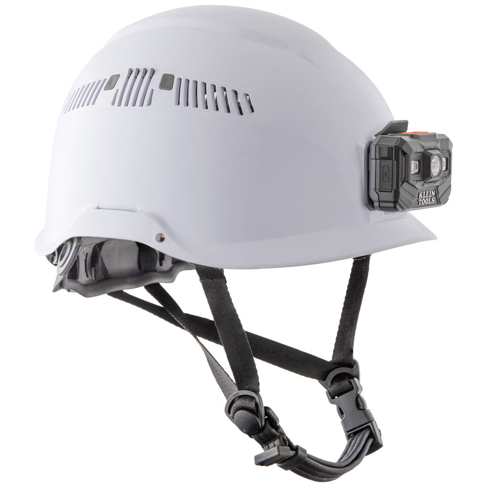 Klein Tools 60150 | Safety Helmet, Vented-Class C, with Rechargeable Headlamp, White