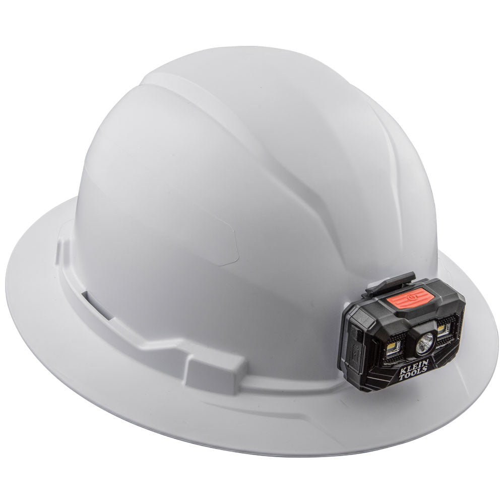 Klein Tools 60406RL | Hard Hat, Non-Vented, Full Brim with Rechargeable Headlamp, White