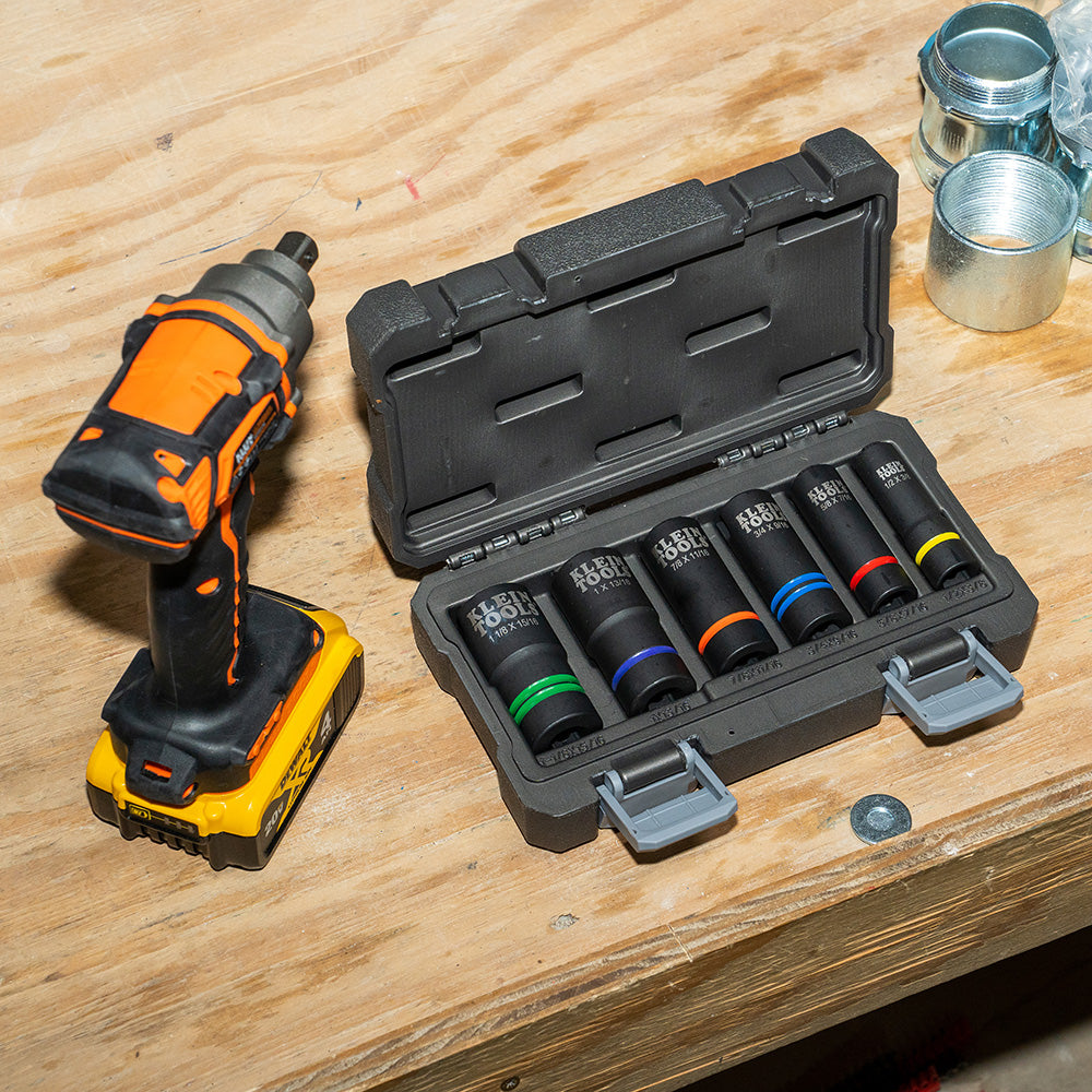 Klein Tools 66090 | 2-In-1 Slotted Impact Socket Set, 12-Point, 6-Piece