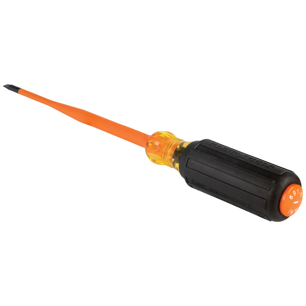 Klein Tools 6916INS | Slim-Tip Insulated Screwdriver, 3/16-Inch Cabinet, 6-Inch Round Shank