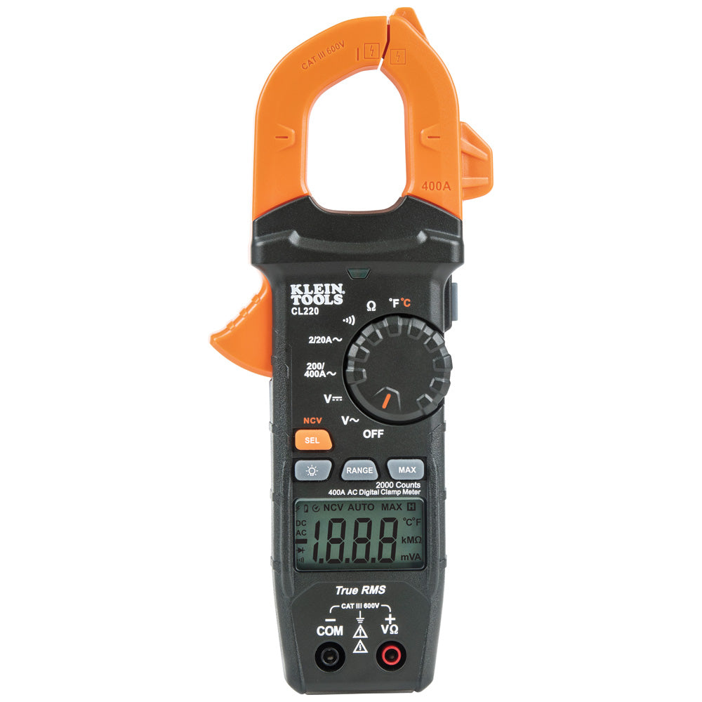 Klein Tools CL220 | Digital Clamp Meter, AC Auto-Ranging 400 Amp with Temp