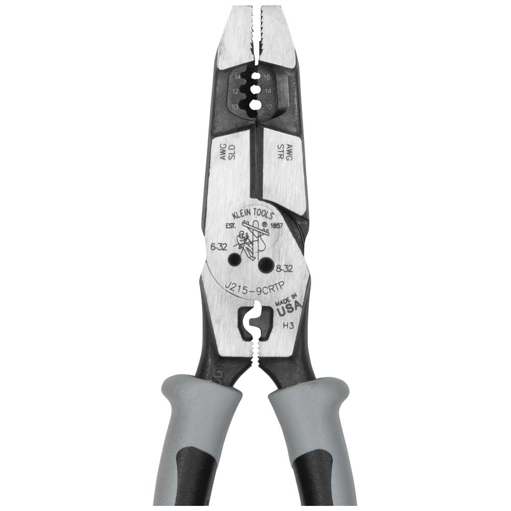 Klein Tools J2159CRTP | Hybrid Pliers with Crimper, Fish Tape Puller and Wire Stripper
