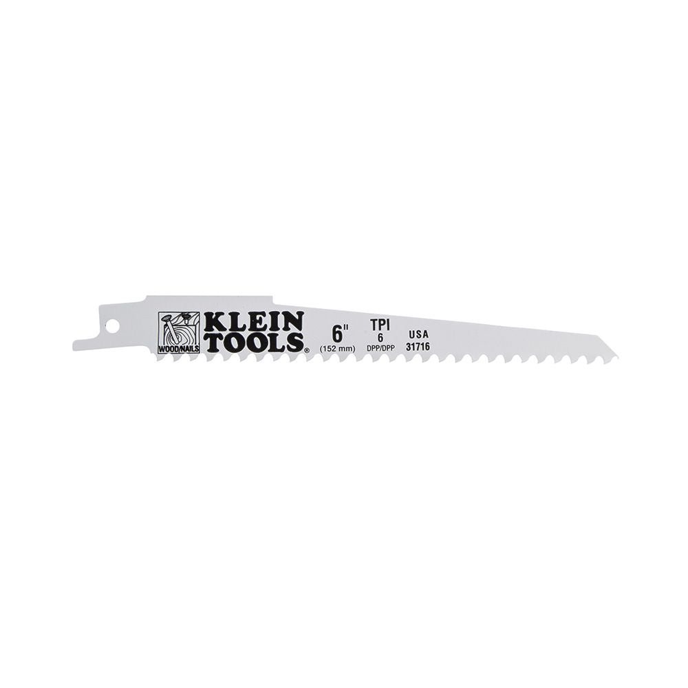 Klein Tools 31716 | Reciprocating Saw Blades, 6 TPI, 6-Inch, 5-Pack