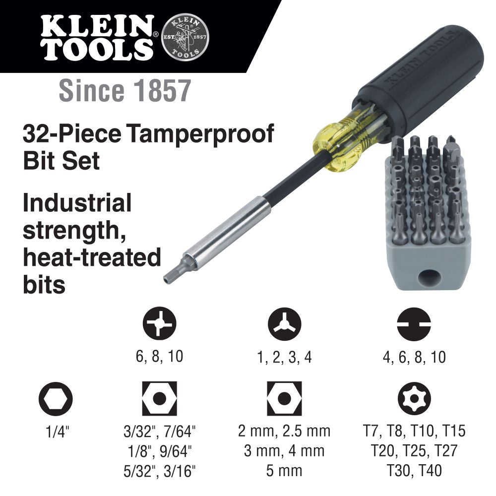 Klein Tools 32510 | Magnetic Screwdriver with 32 Tamper Proof Bits