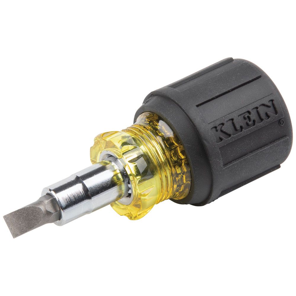 Klein Tools 32561 | Multi-Bit Screwdriver / Nut Driver, 6-in-1, Stubby, Phillip, Slotted Bits