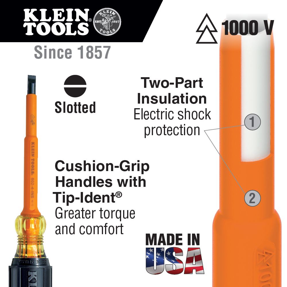 Klein Tools 33528 | Screwdriver Set, 1000V Insulated Slotted and Phillips, 9-Piece