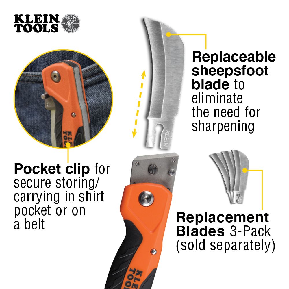 Klein Tools 44218 | Cable Skinning Utility Knife with Replaceable Blade