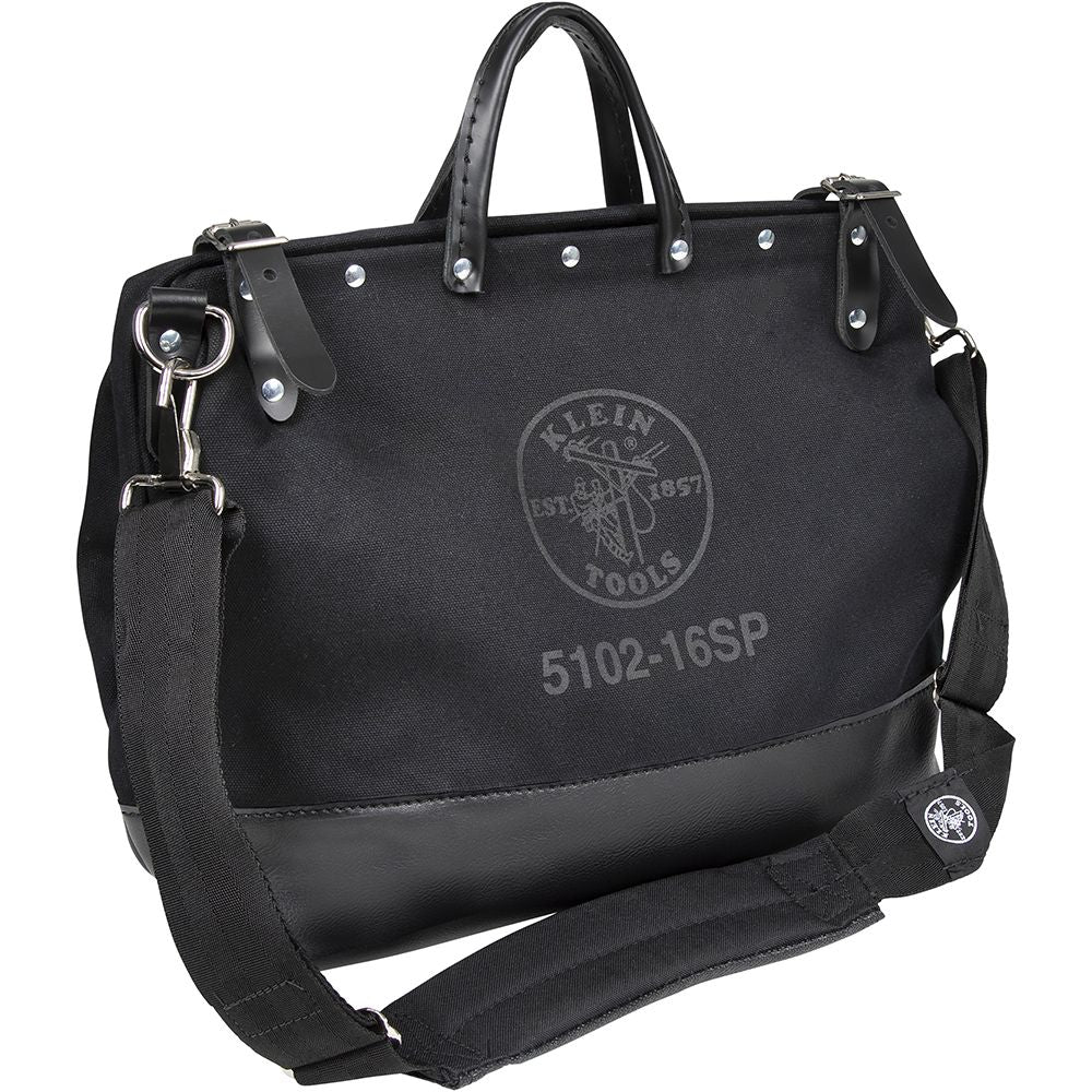 Klein Tools 510216SPBLK | Deluxe Tool Bag, Black Canvas, 13 Pockets, 16-Inch