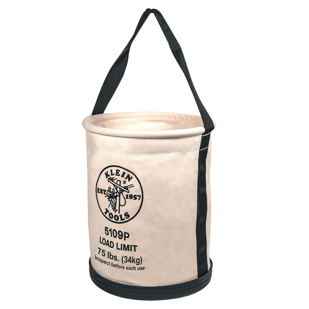 Klein Tools 5109P | Canvas Bucket, Wide Straight-Wall with Pocket, Molded Bottom, 12-Inch