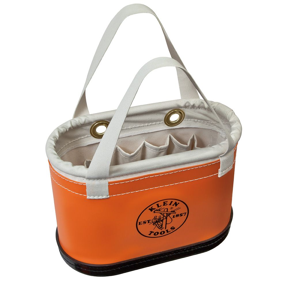Klein Tools 5144BHHB | Hard-Body Bucket, 14-Pocket Oval Bucket, Orange/White