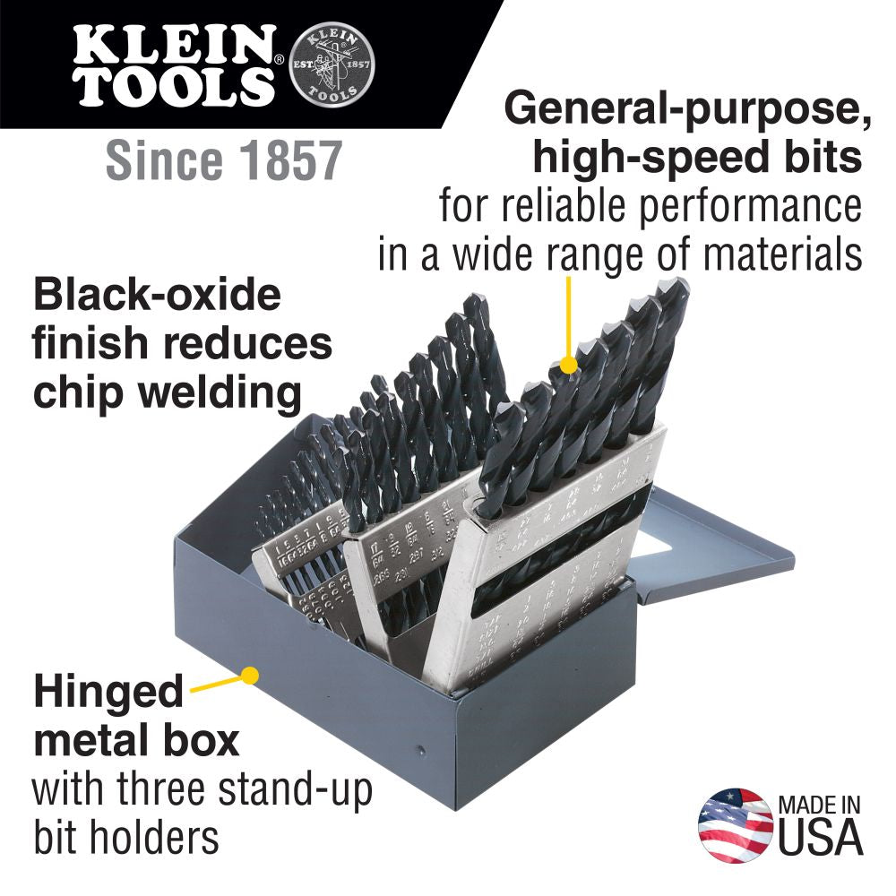 Klein Tools 53000 | Regular-Point Drill-Bit Set, 29-Piece