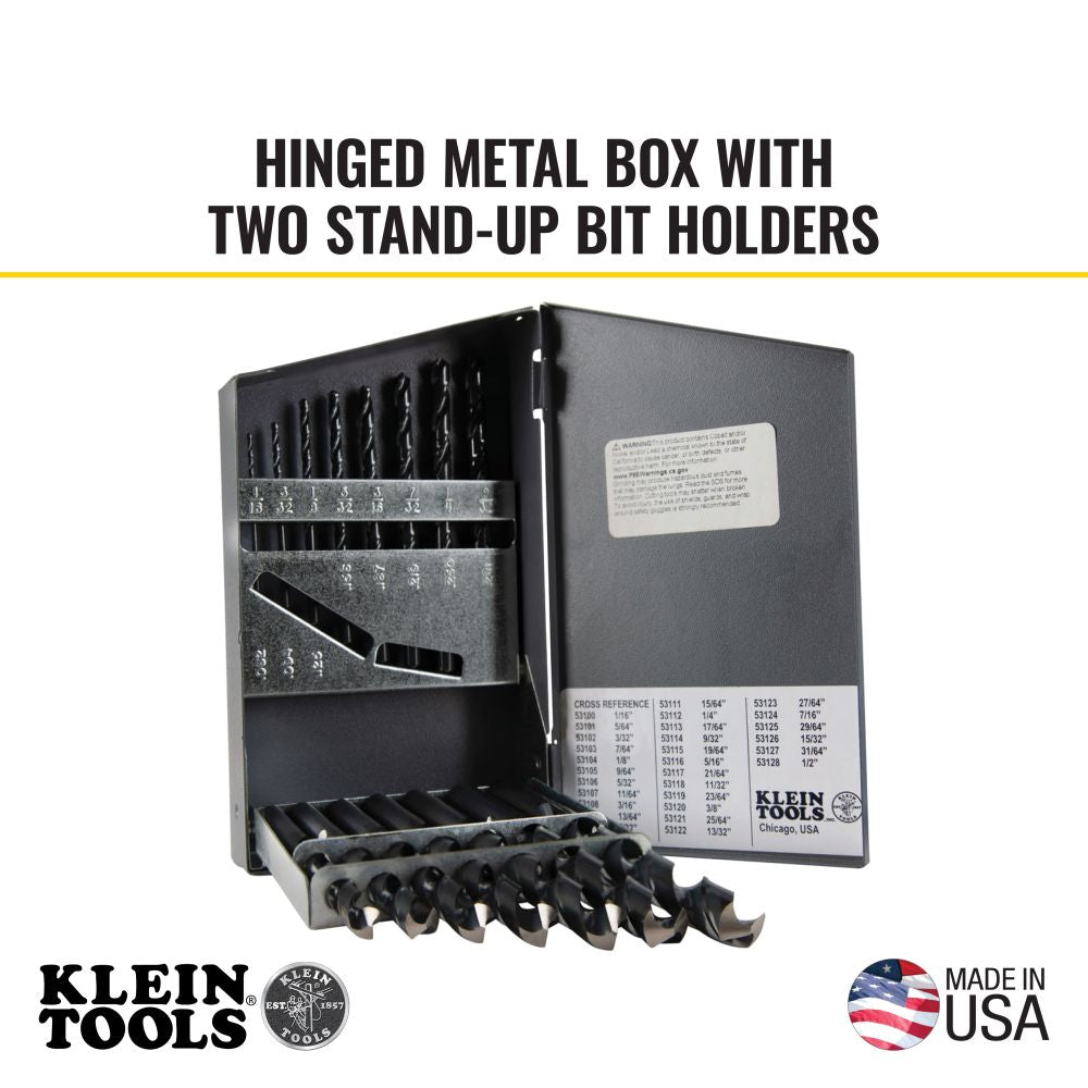 Klein Tools 53001 | Regular-Point Drill-Bit Set, 15-Piece
