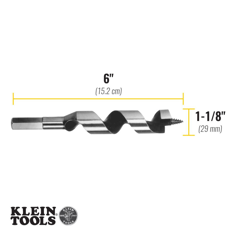Klein Tools 53408 | Steel Ship Auger Bit, Screw Point, 1-1/8 x 4-Inch