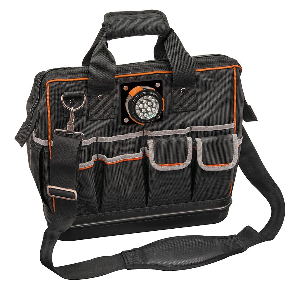 Klein Tools 55431 | Tool Bag, Tradesman Pro Lighted Tool Bag, 31 Pockets, 15-Inch