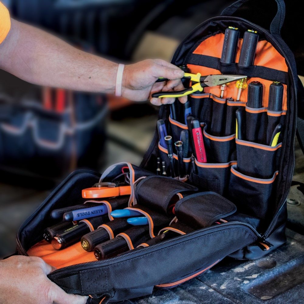 Klein Tools 55475 | Tradesman Pro Tool Bag Backpack, 35 Pockets, Black, 17.5-Inch