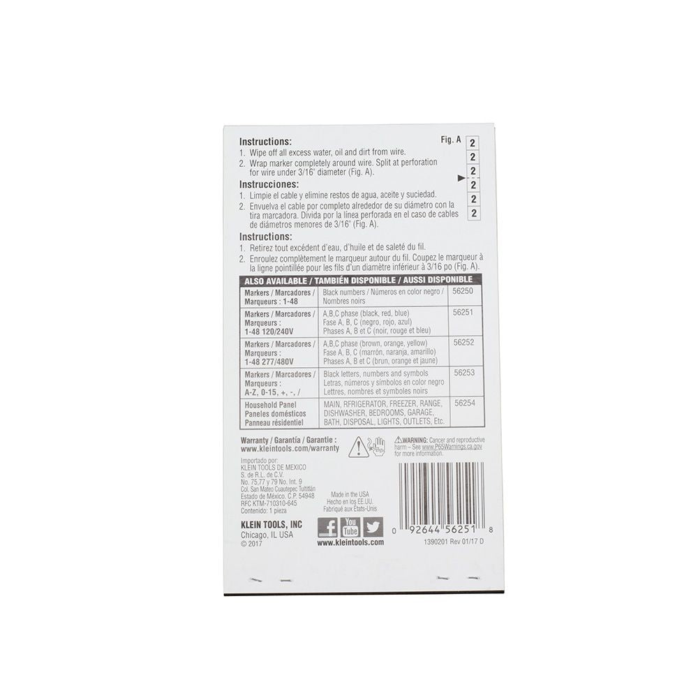Klein Tools 56251 | Wire Marker Book, 120/240V 3 Phase 1-48