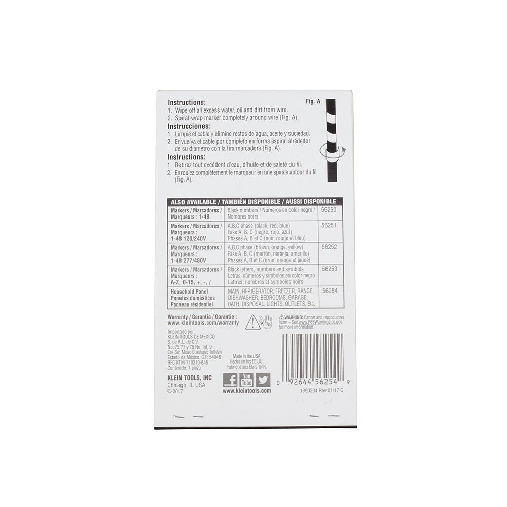 Klein Tools 56254 | Wire Marker Book, Household Electrical Panel