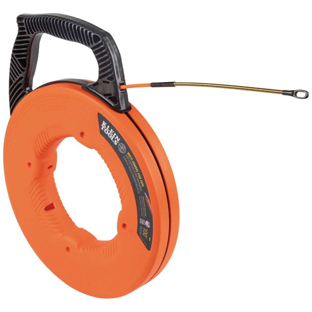 Klein Tools 56380 | Multi-Groove Fiberglass Fish Tape with Spiral Steel Leader, 100-Feet