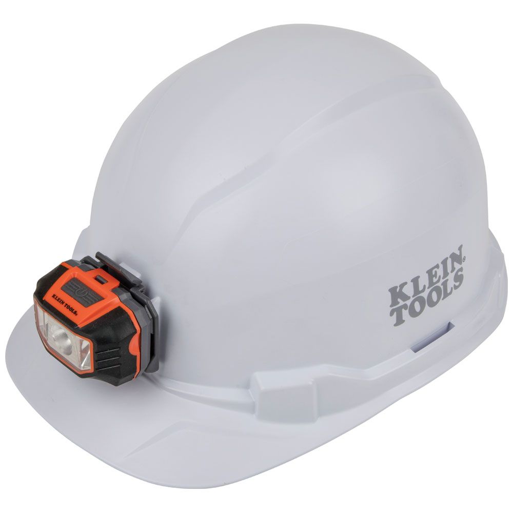 Klein Tools 60107 | Hard Hat, Non-Vented, Cap Style with Head Lamp, White