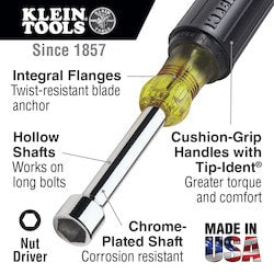 Klein Tools 633 | Nut Driver Set 3-Inch Shafts, Cushion-Grip, 4-Piece