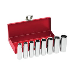 Klein Tools 65514 | 1/2-Inch Drive Deep Socket Wrench Set, 8-Piece