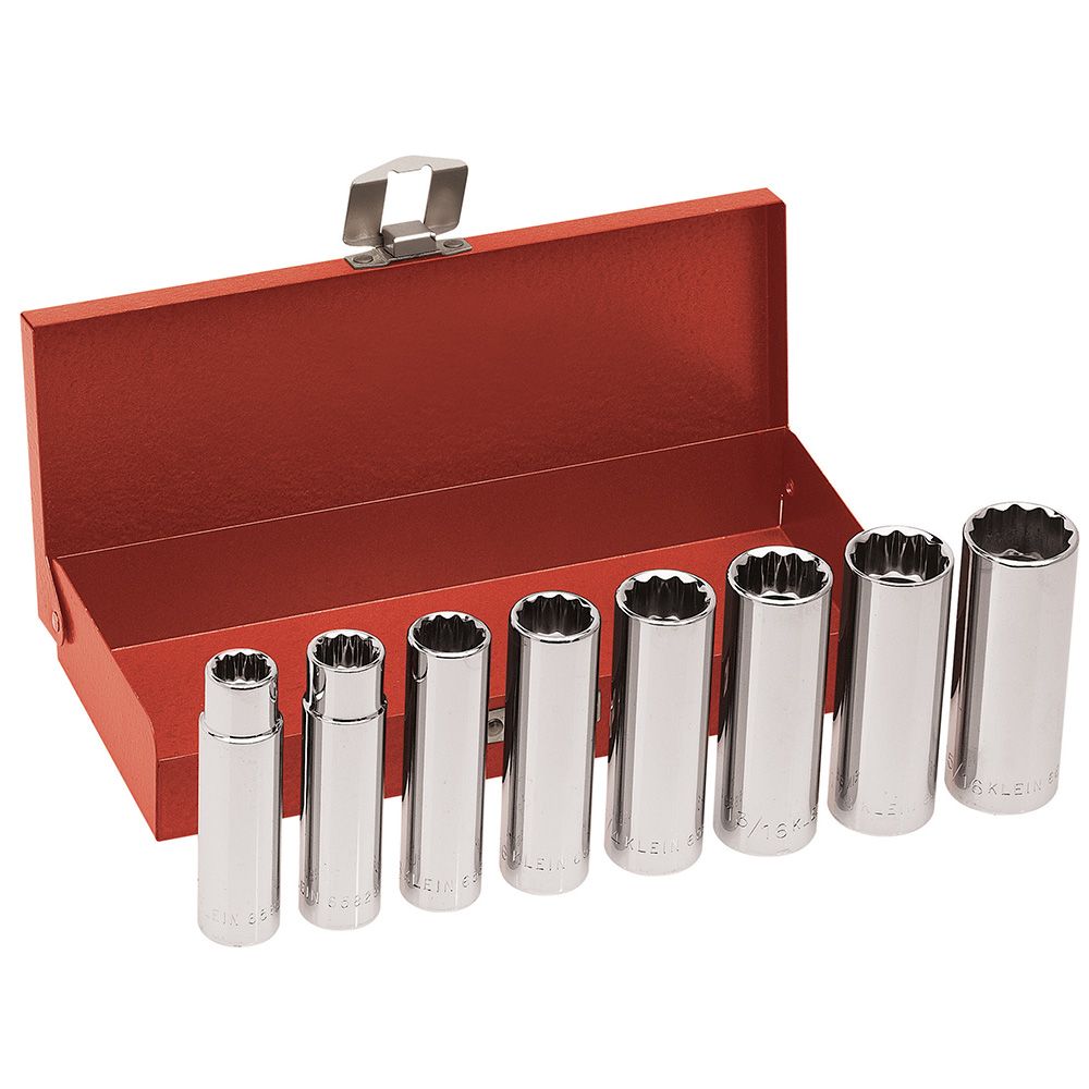 Klein Tools 65514 | 1/2-Inch Drive Deep Socket Wrench Set, 8-Piece