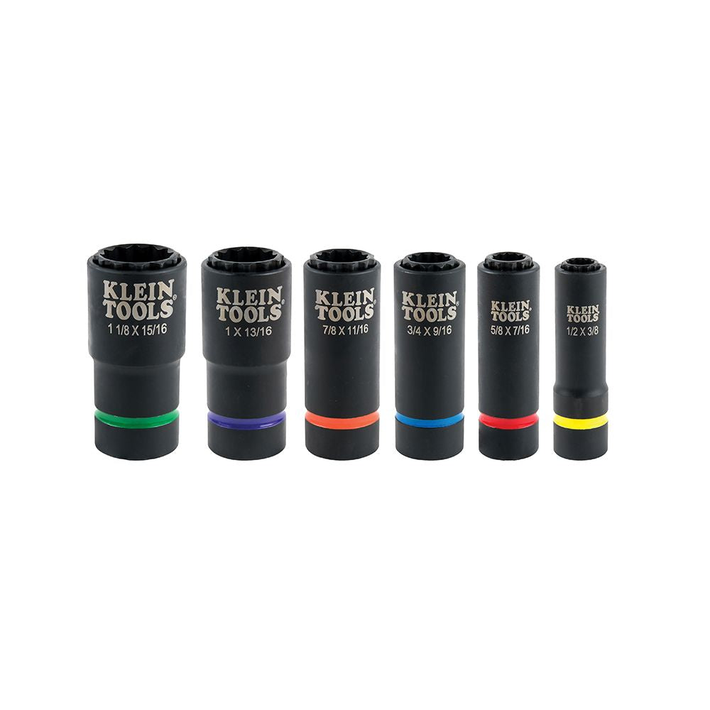 Klein Tools 66010 | 2-In-1 Impact Socket Set, 12-Point, 6-Piece