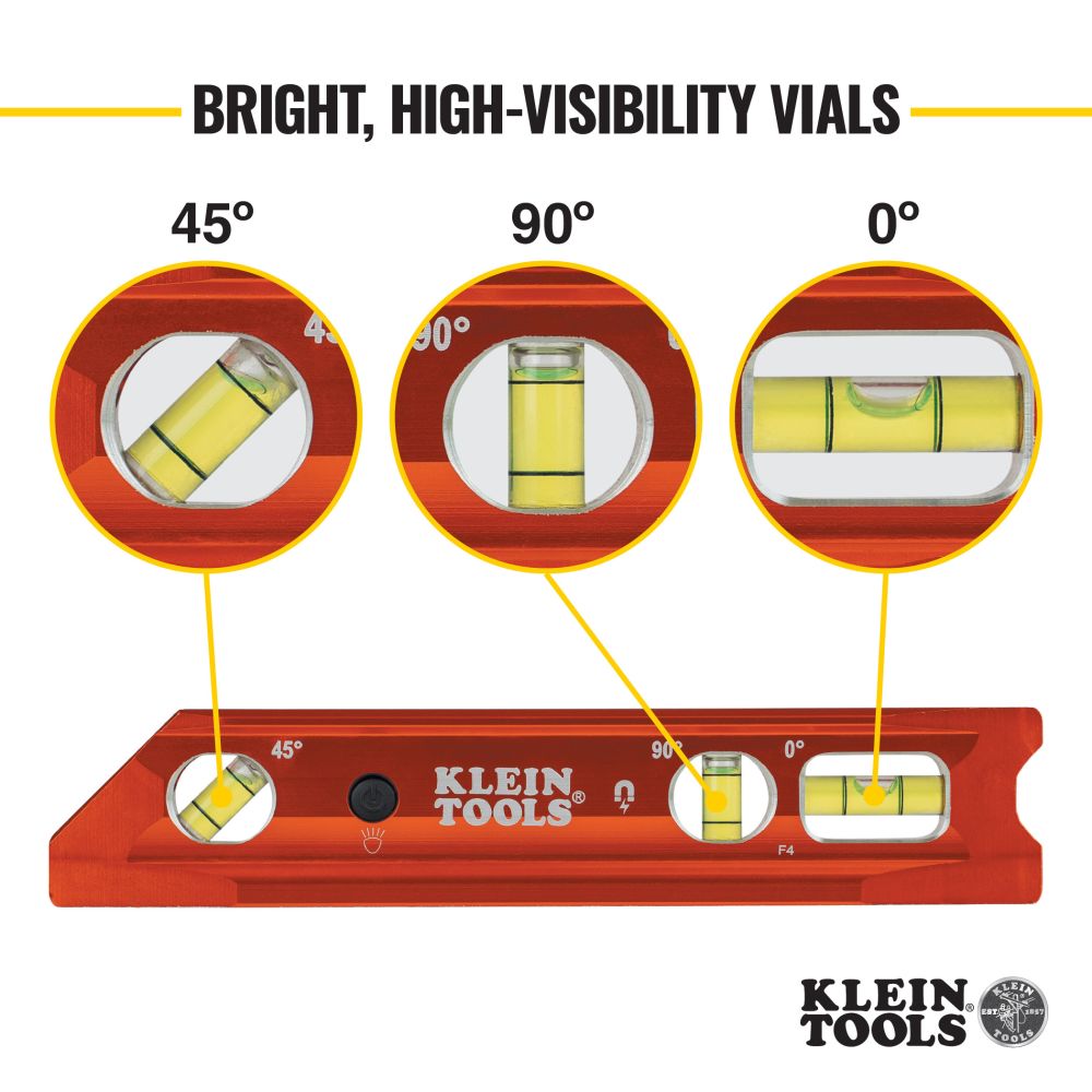 Klein Tools 935RBLT | Lighted Torpedo Billet Level, Rare-Earth Magnet