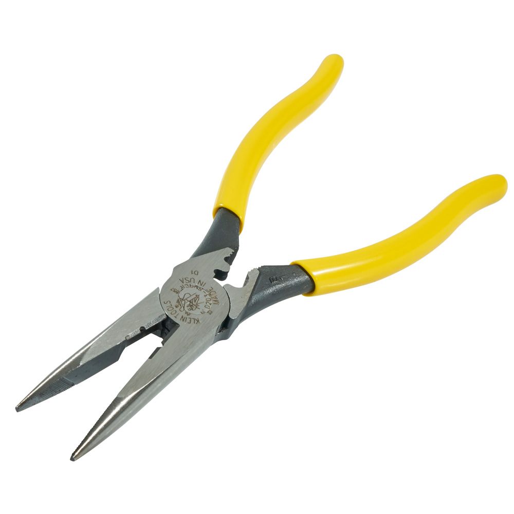 Klein Tools D203-8NCR | Pliers, Needle Nose Side Cutters with Stripping and Crimping, 8-Inch