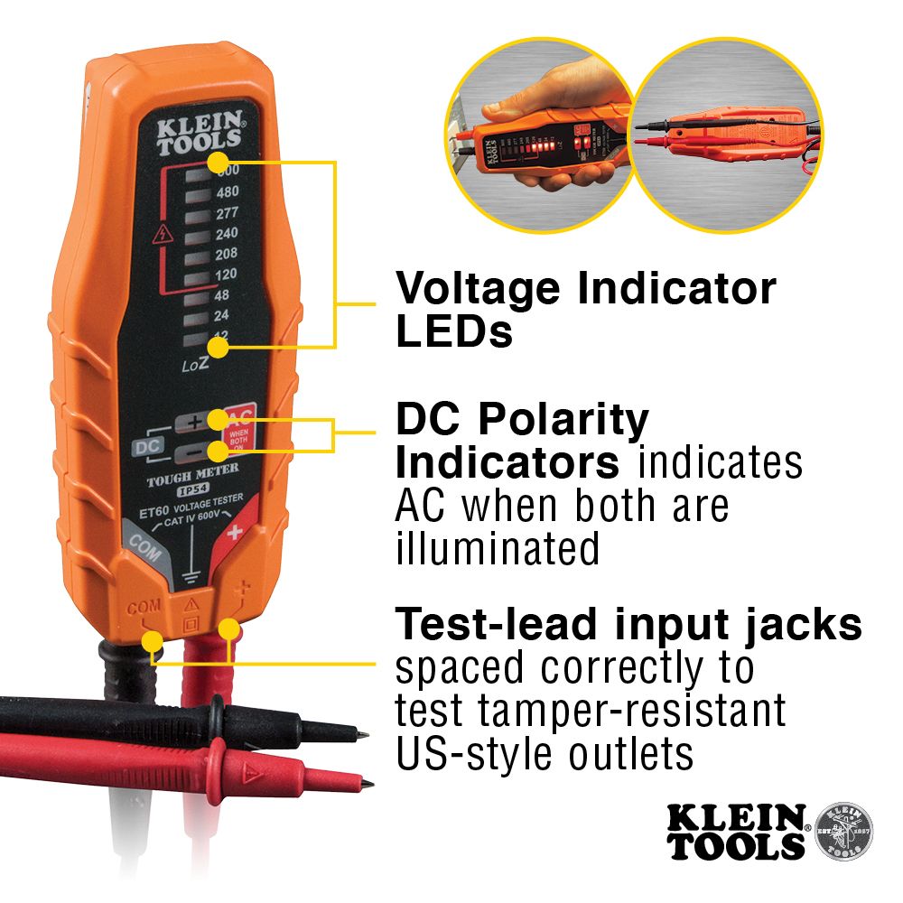 Klein Tools ET60 | Electronic AC/DC Voltage Tester, 12 to 600V