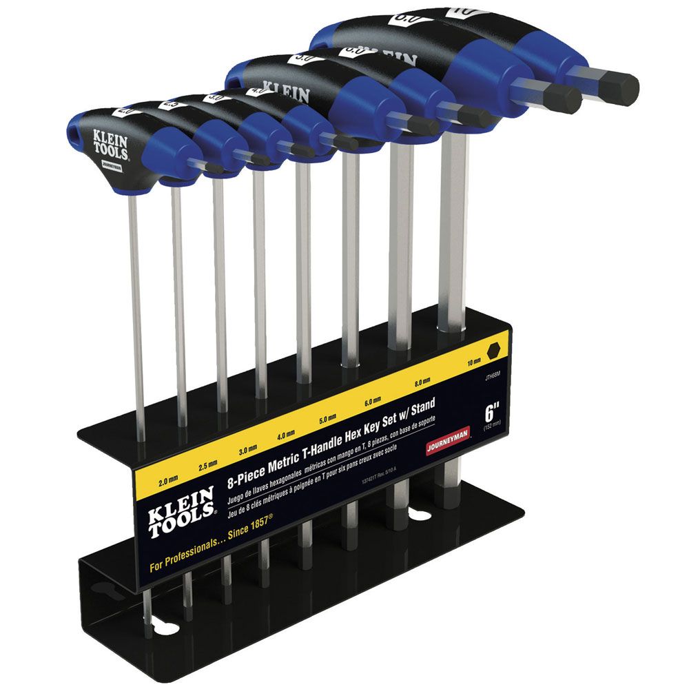 Klein Tools JTH68M | Hex Key Set, Metric, Journeyman T-Handle, 6-Inch with Stand, 8-Piece