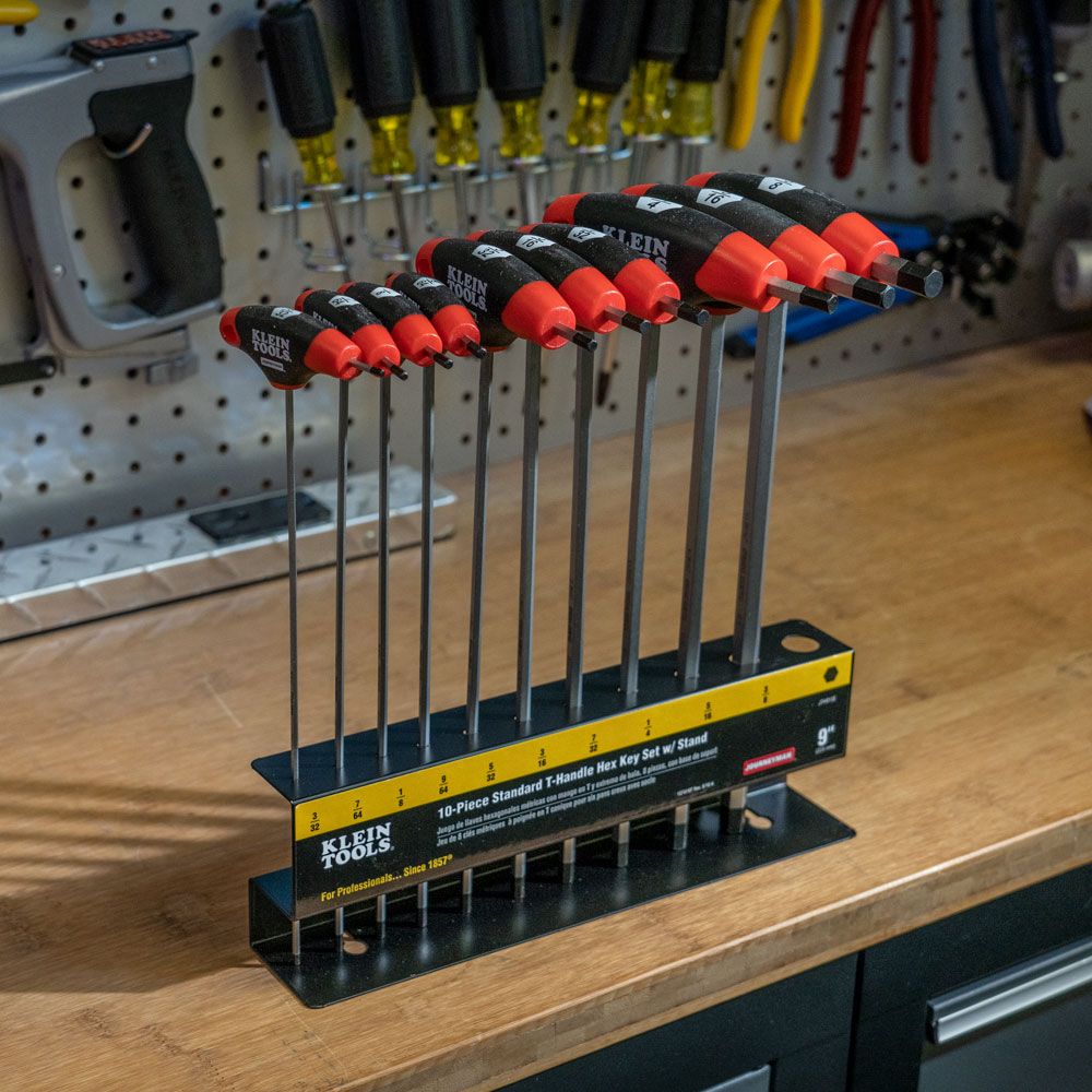Klein Tools JTH910E | Hex Key Set, SAE, T-Handle, 9-Inch with Stand, 10-Piece