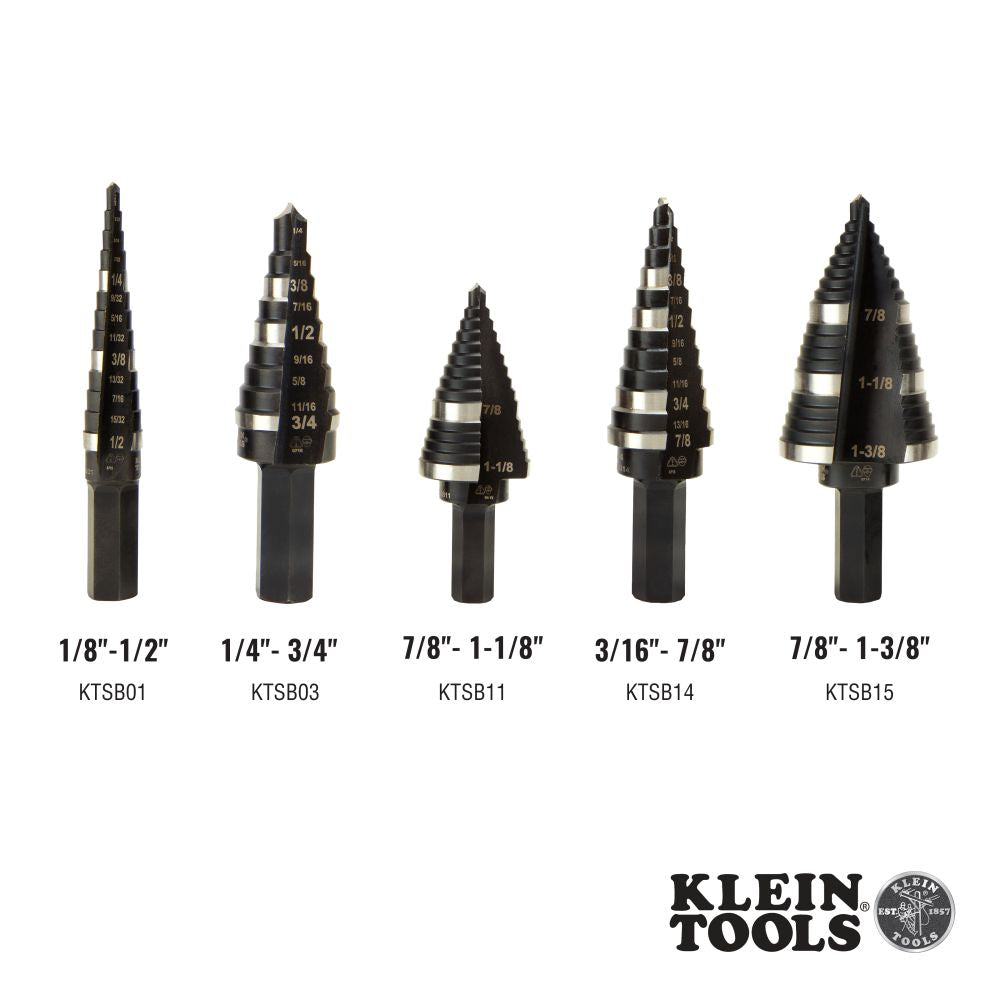 Klein Tools KTSB03 | Step Drill Bit Double Fluted 3, 1/4 to 3/4-Inch