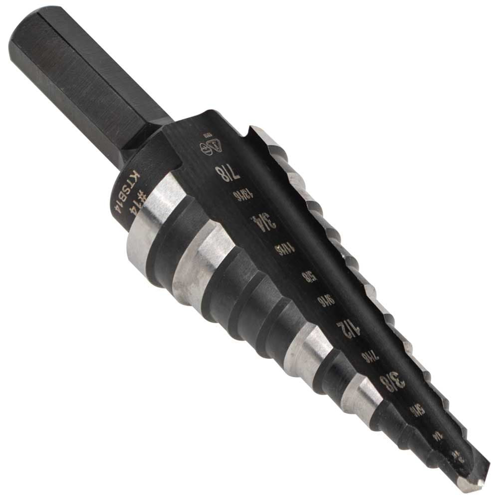 Klein Tools KTSB14 | Step Drill Bit 14 Double-Fluted, 3/16 to 7/8-Inch