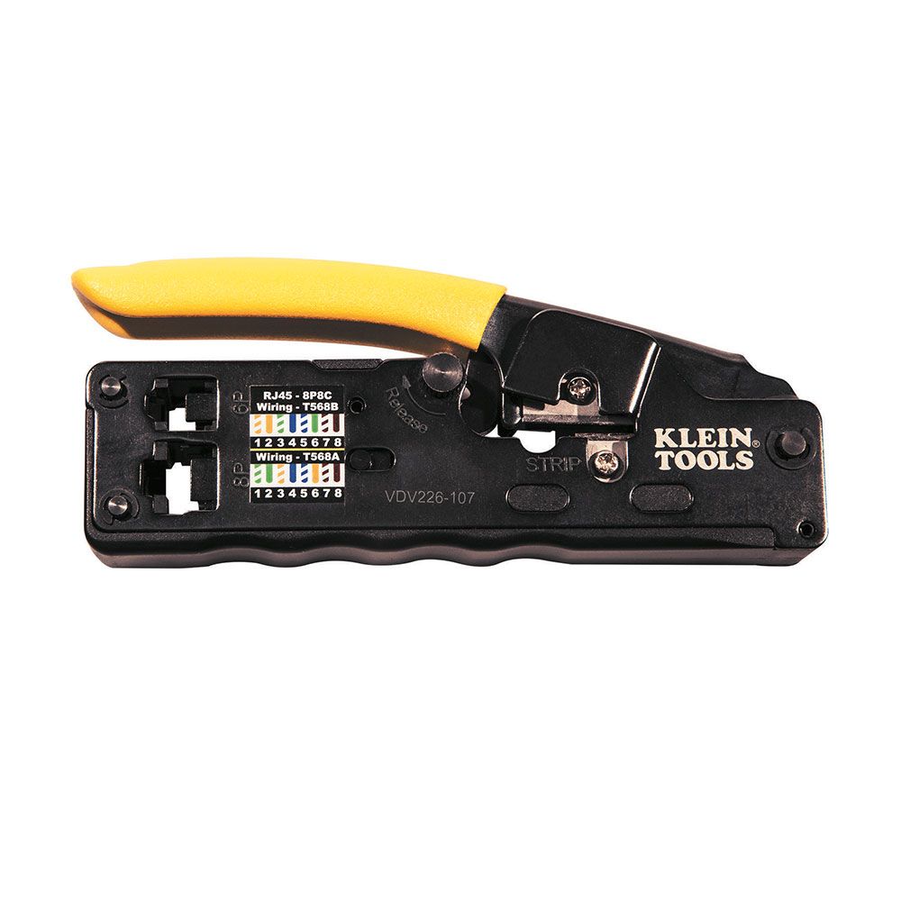 Klein Tools VDV226-107 | Ratcheting Data Cable Crimper/Stripper/Cutter, Compact