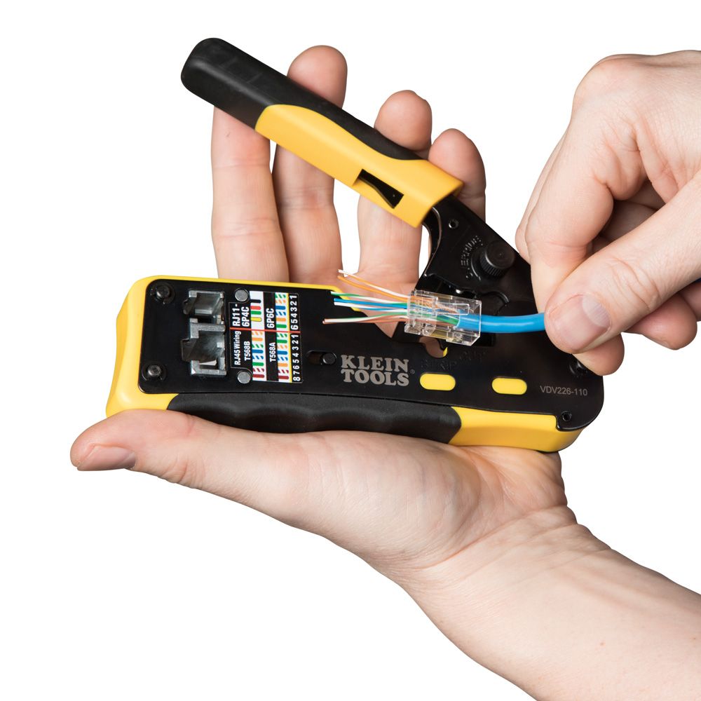 Klein Tools VDV226-110 | Ratcheting Cable Crimper / Stripper / Cutter for Pass-Thru
