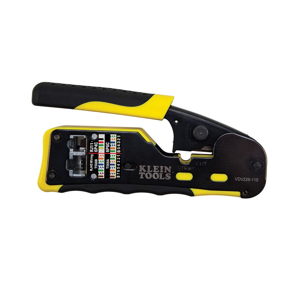 Klein Tools VDV226-110 | Ratcheting Cable Crimper / Stripper / Cutter for Pass-Thru