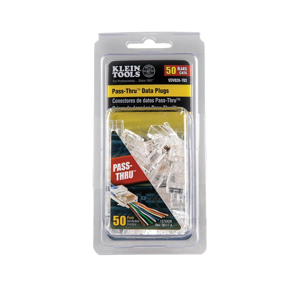 Klein Tools VDV826-703 | Pass-Thru Modular Data Plug, RJ45-CAT6, 50-Pack
