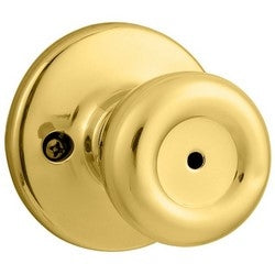 Kwikset 300T 3 CP | Door Knob, Tylo, 2-5/8" Diameter x 2-1/2" Depth, Polished Brass, For Privacy/Bed/Bath, Clear Pack