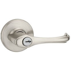 Kwikset 405DNL 15 6AL RCS K4 V1 | Door Lever, Dorian, 6-Way Adjustable Latch, Round Corner Strike, 4 Keyed Alike, Satin Nickel
