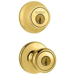 Kwikset 690T 3 6AL RCS | Door Knob and Deadbolt, 6-Way Adjustable Latch, Round Corner Strike, Polished Brass
